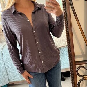 NWT Hello Nite Revolve Gray Ribbed Button Down Long Sleeve Top